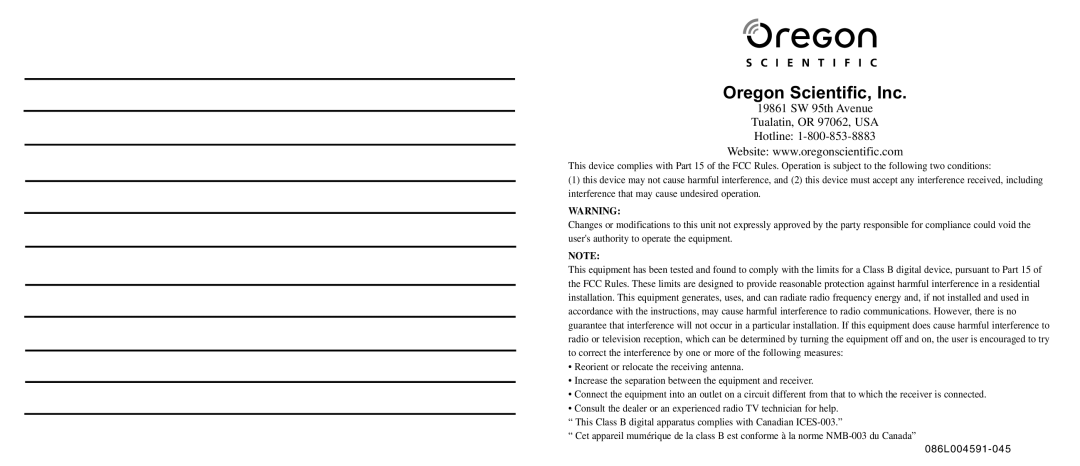 Oregon ATC-2K technical specifications Oregon Scientific, Inc 