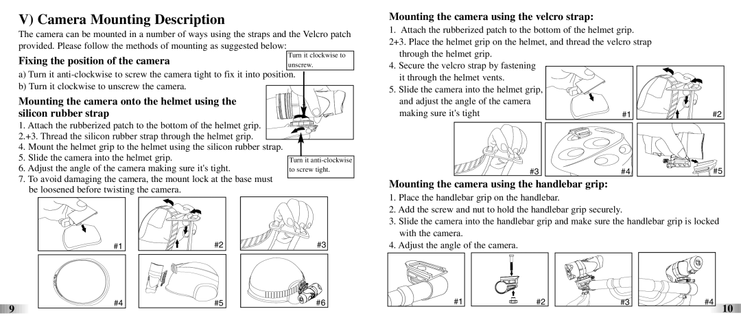 Oregon ATC-2K Camera Mounting Description, Fixing the position of the camera, Mounting the camera using the velcro strap 