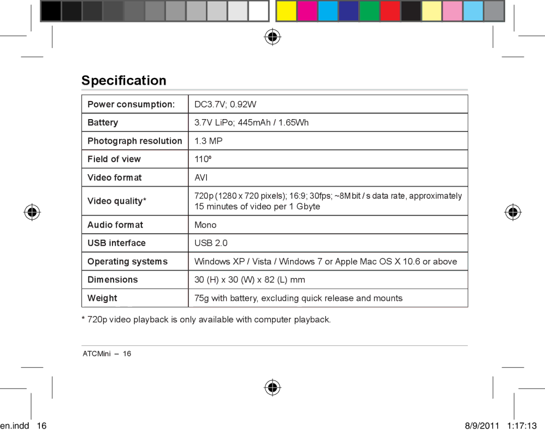 Oregon ATCmini user manual Specification 