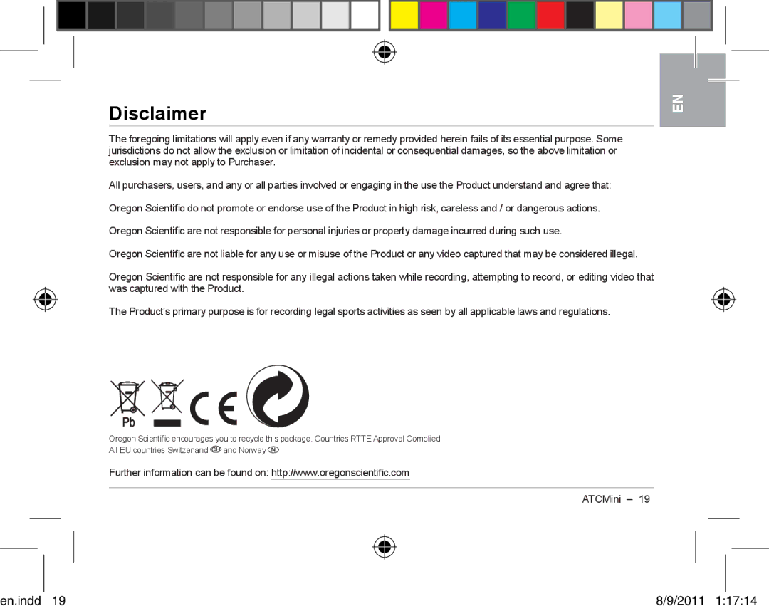 Oregon ATCmini user manual Disclaimer 