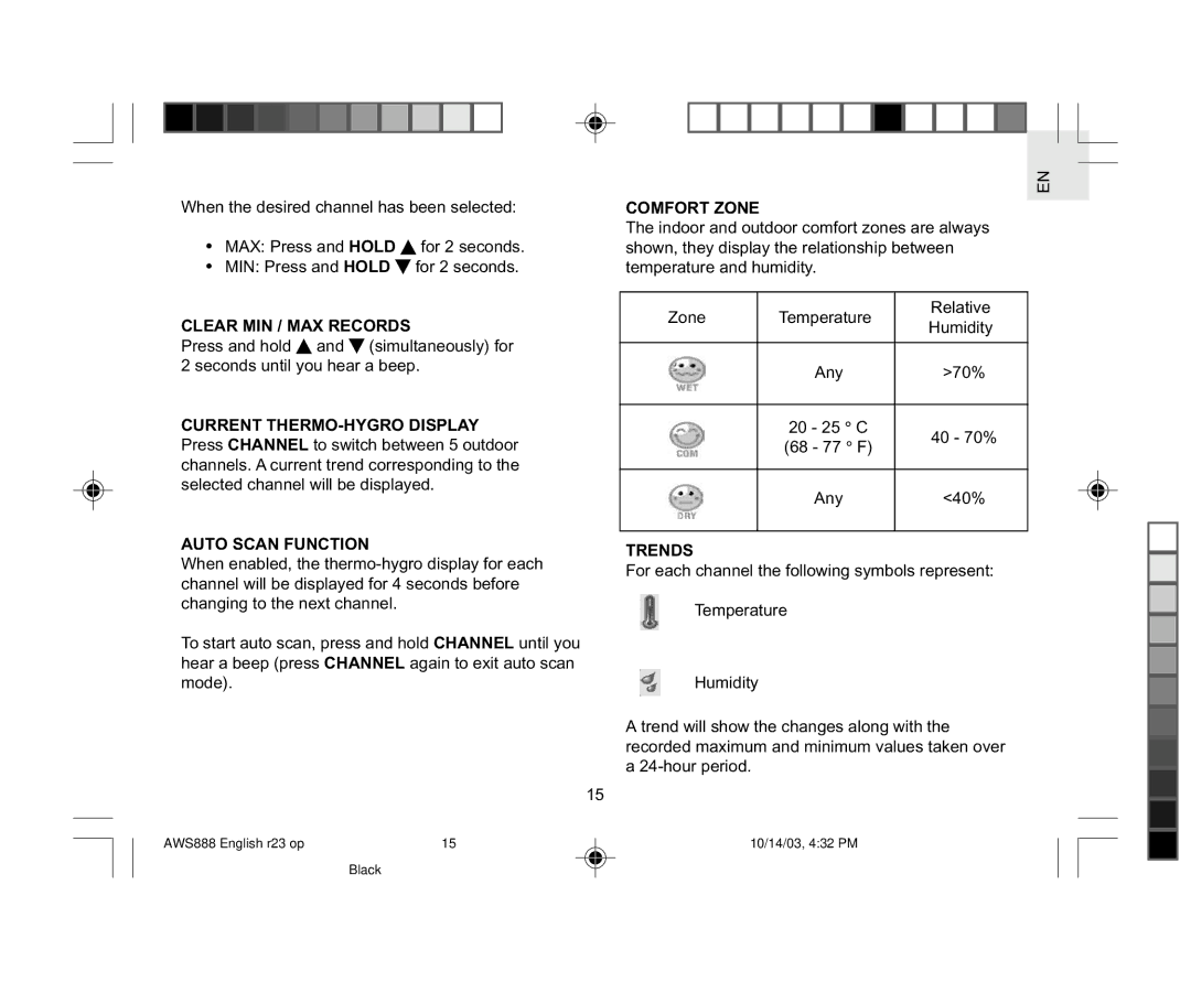 Oregon AWS888 specifications Clear MIN / MAX Records, Auto Scan Function, Comfort Zone, Trends 