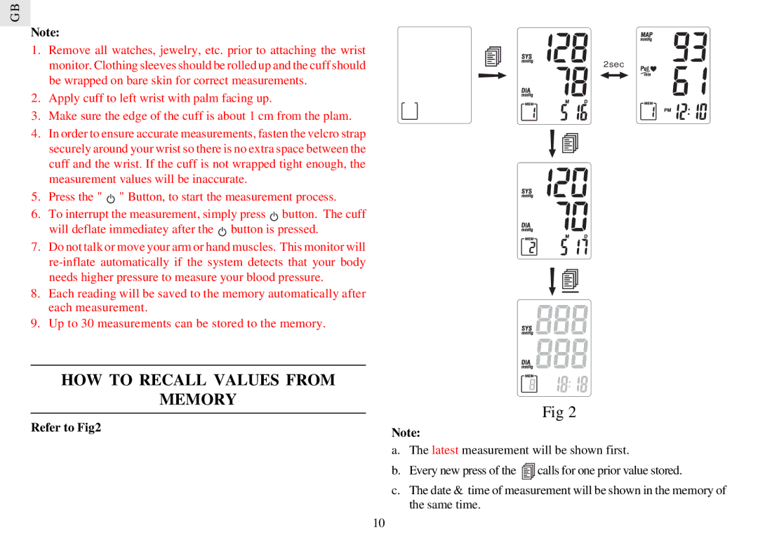 Oregon BPW128 manual HOW to Recall Values from Memory, Refer to Fig2 