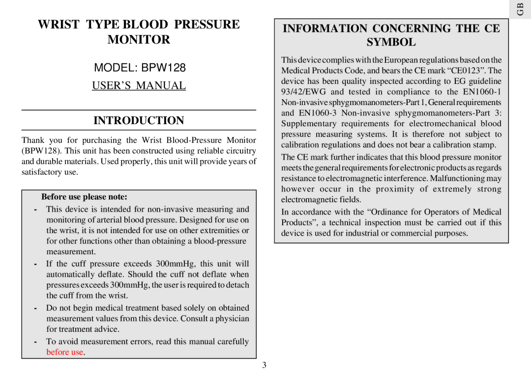 Oregon BPW128 manual Introduction, Information Concerning the CE Symbol, Before use please note 