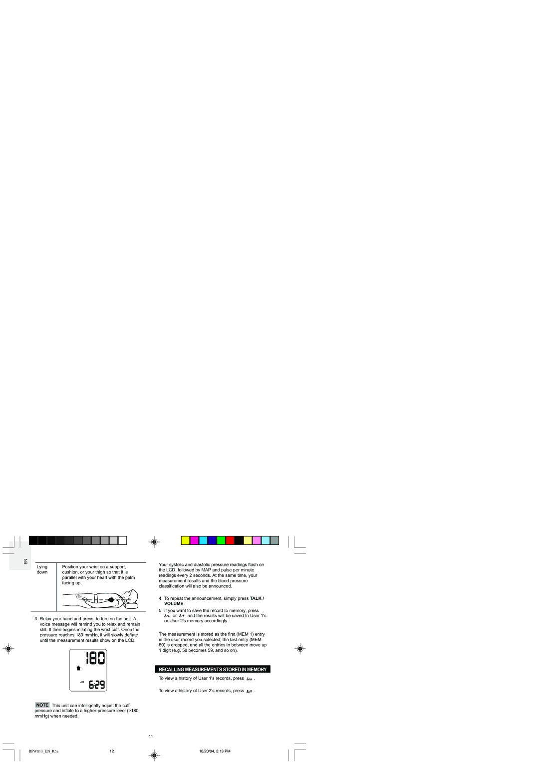 Oregon BPW813 user manual Recalling Measurements Stored in Memory, Volume 