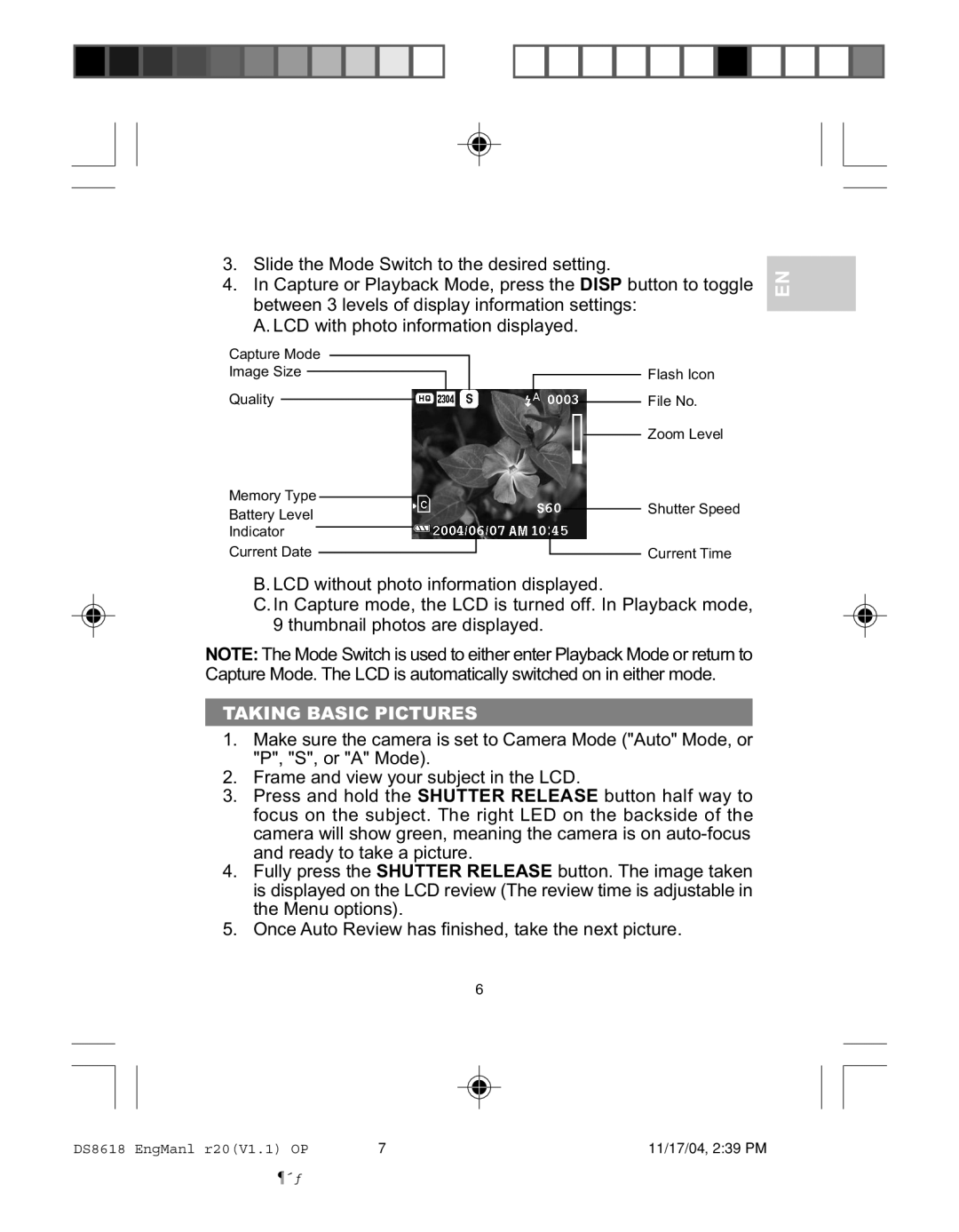 Oregon DS8618 user manual Taking Basic Pictures 