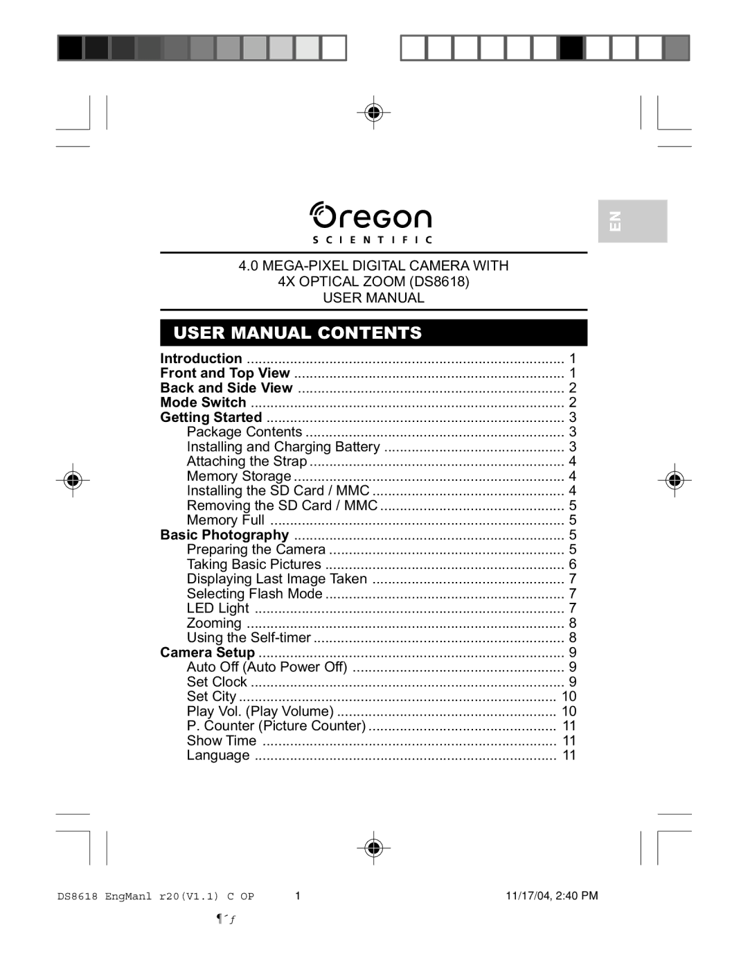 Oregon user manual MEGA-PIXEL Digital Camera with 4X Optical Zoom DS8618 