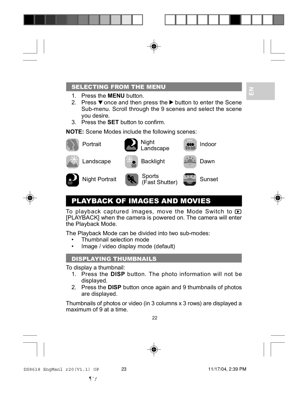 Oregon DS8618 user manual Playback of Images and Movies, Selecting from the Menu, Displaying Thumbnails 