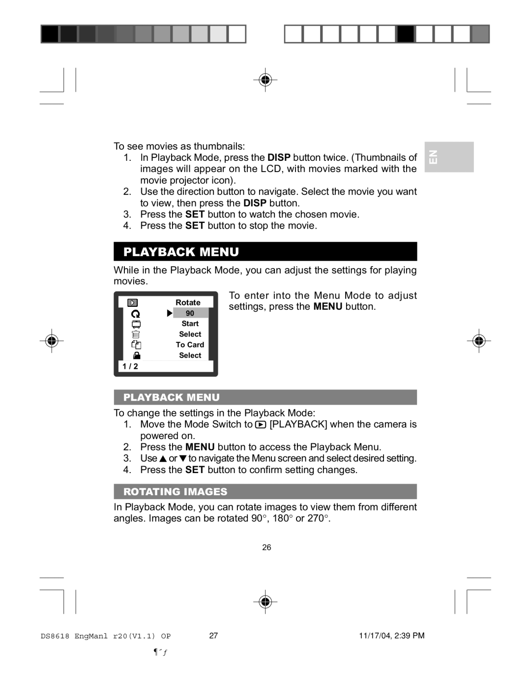 Oregon DS8618 user manual Playback Menu, Rotating Images 