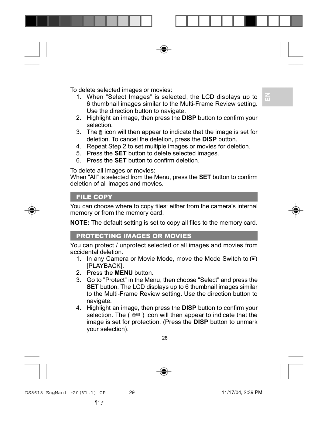 Oregon DS8618 user manual File Copy, Protecting Images or Movies 