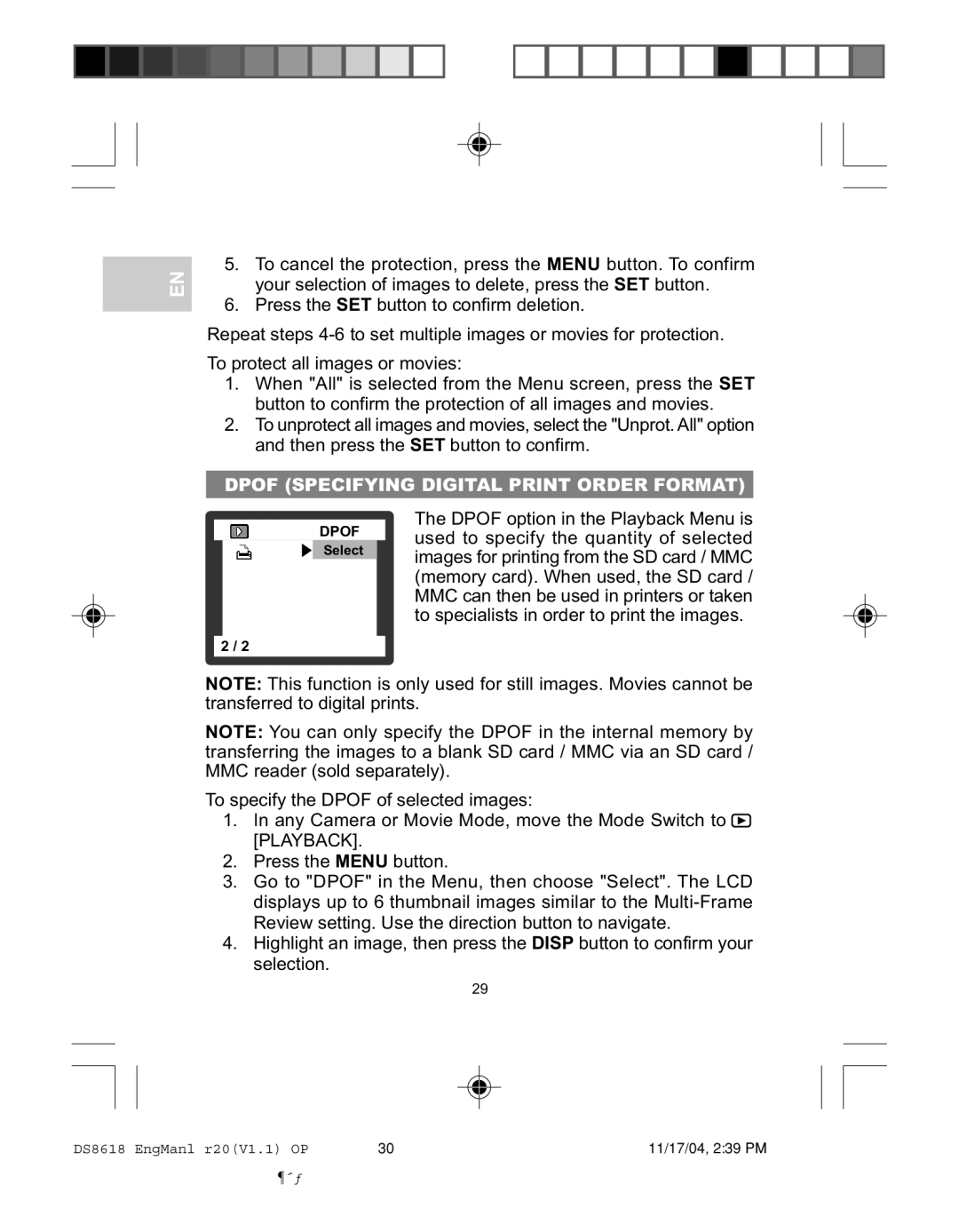 Oregon DS8618 user manual Dpof Specifying Digital Print Order Format 