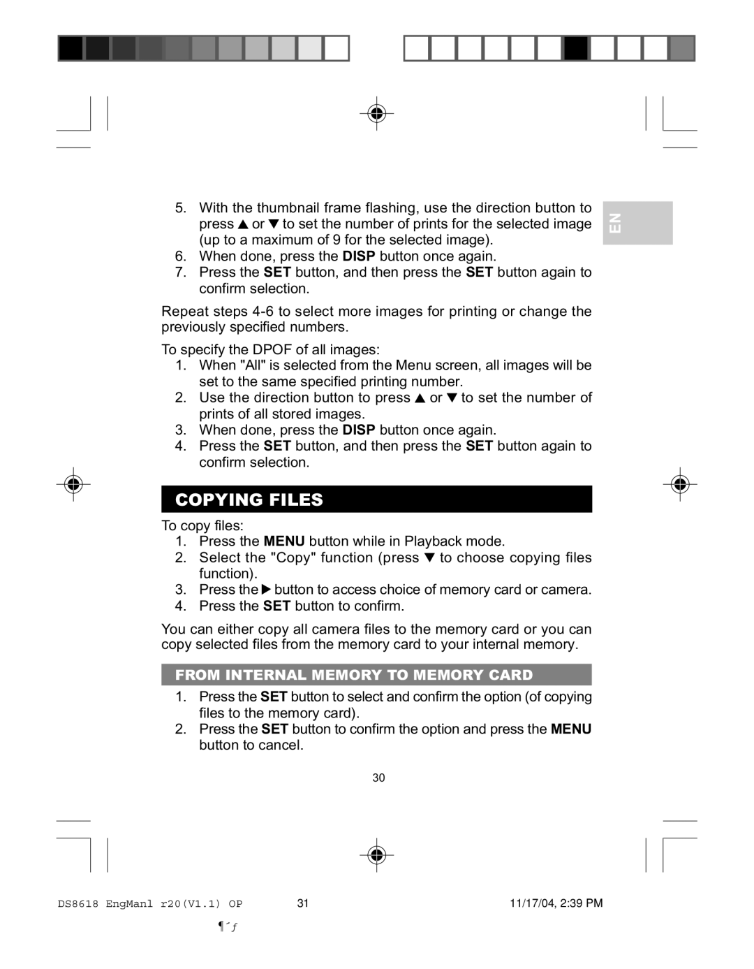 Oregon DS8618 user manual Copying Files, From Internal Memory to Memory Card 