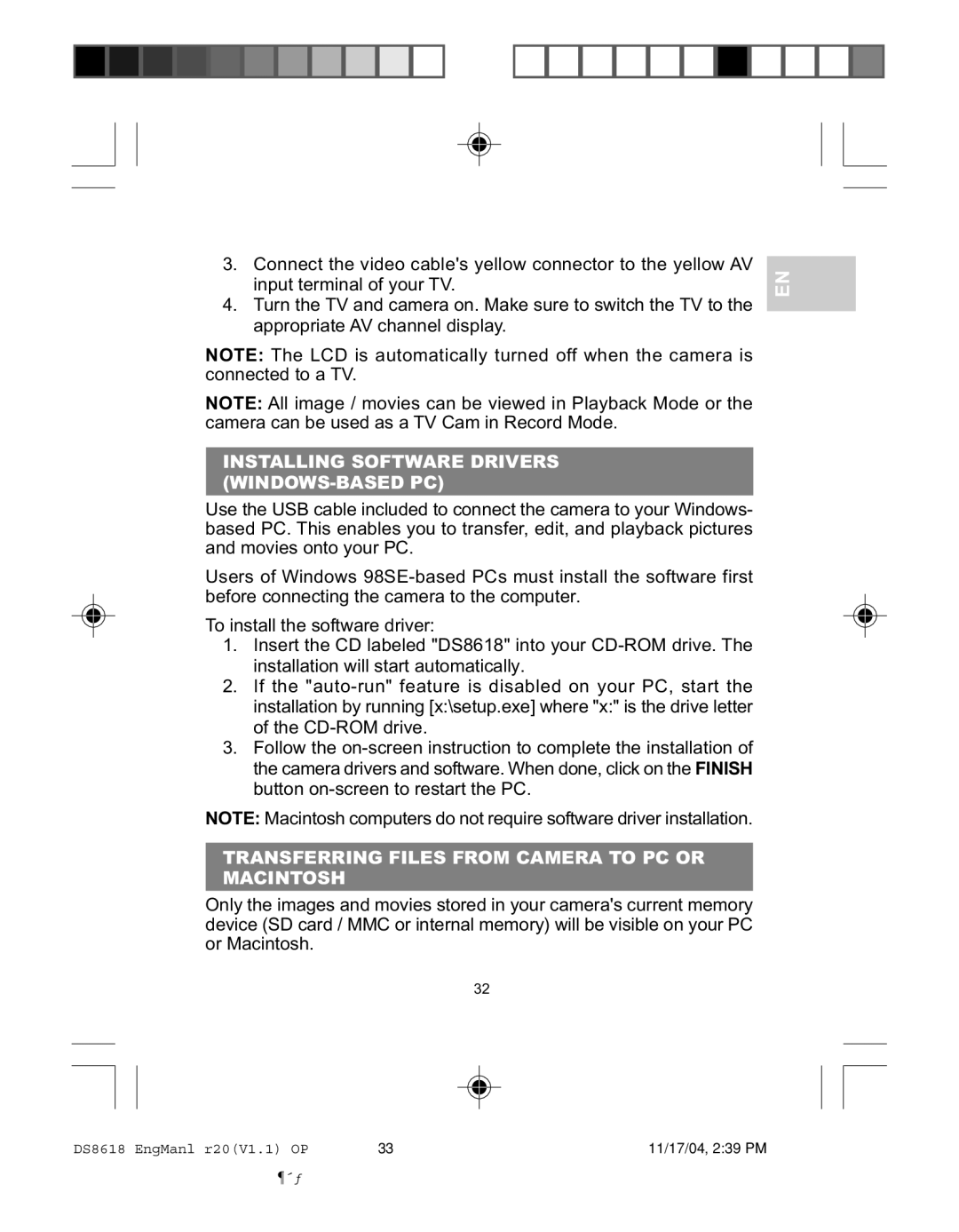 Oregon DS8618 user manual Installing Software Drivers WINDOWS-BASED PC, Transferring Files from Camera to PC or Macintosh 