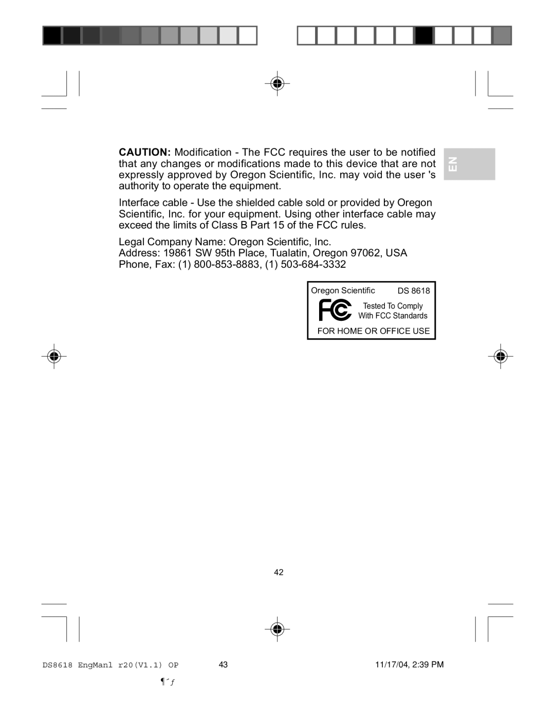 Oregon DS8618 user manual For Home or Office USE 