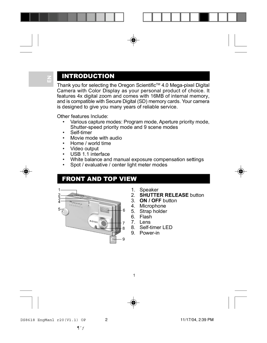 Oregon DS8618 user manual Introduction, Front and TOP View 