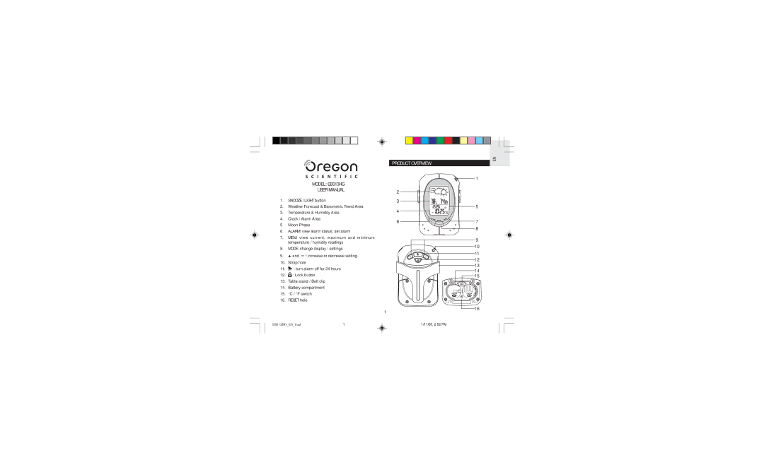 Oregon user manual Model EB313HG, Product Overview 