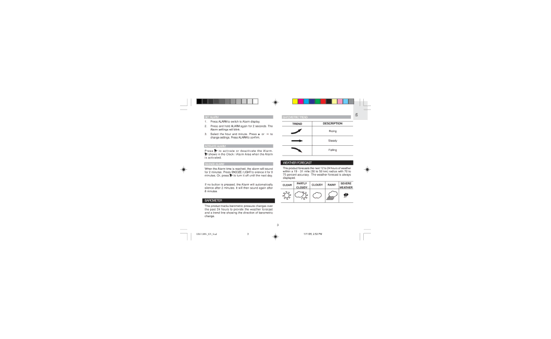 Oregon EB313HG user manual Barometer, Weather Forecast 