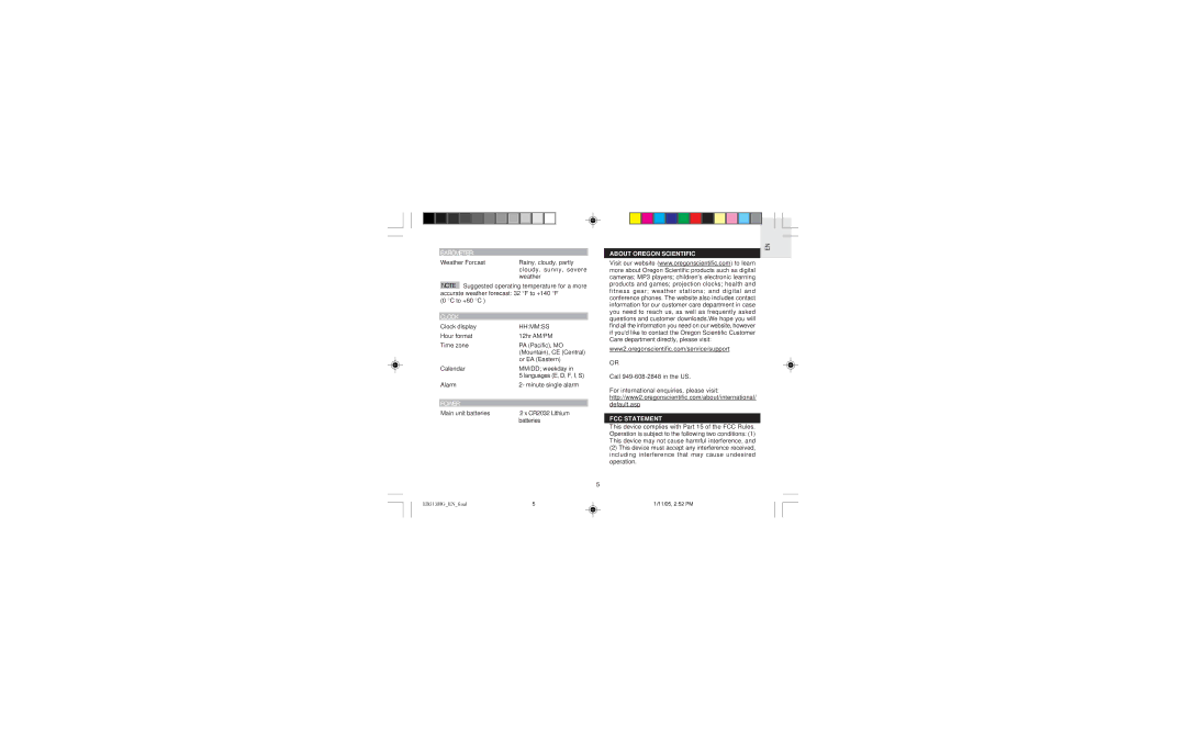 Oregon EB313HG user manual Barometer, Clock, Power, About Oregon Scientific, FCC Statement 