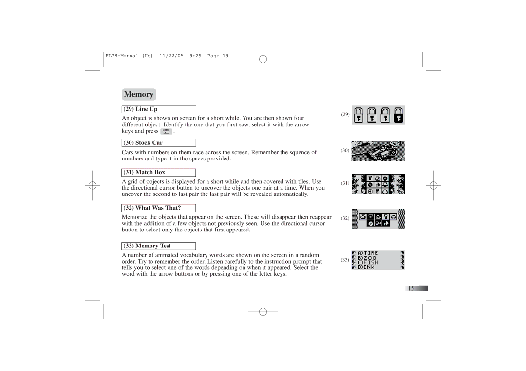 Oregon Ferrari Laptop manual Line Up, Stock Car, Match Box, What Was That?, Memory Test 