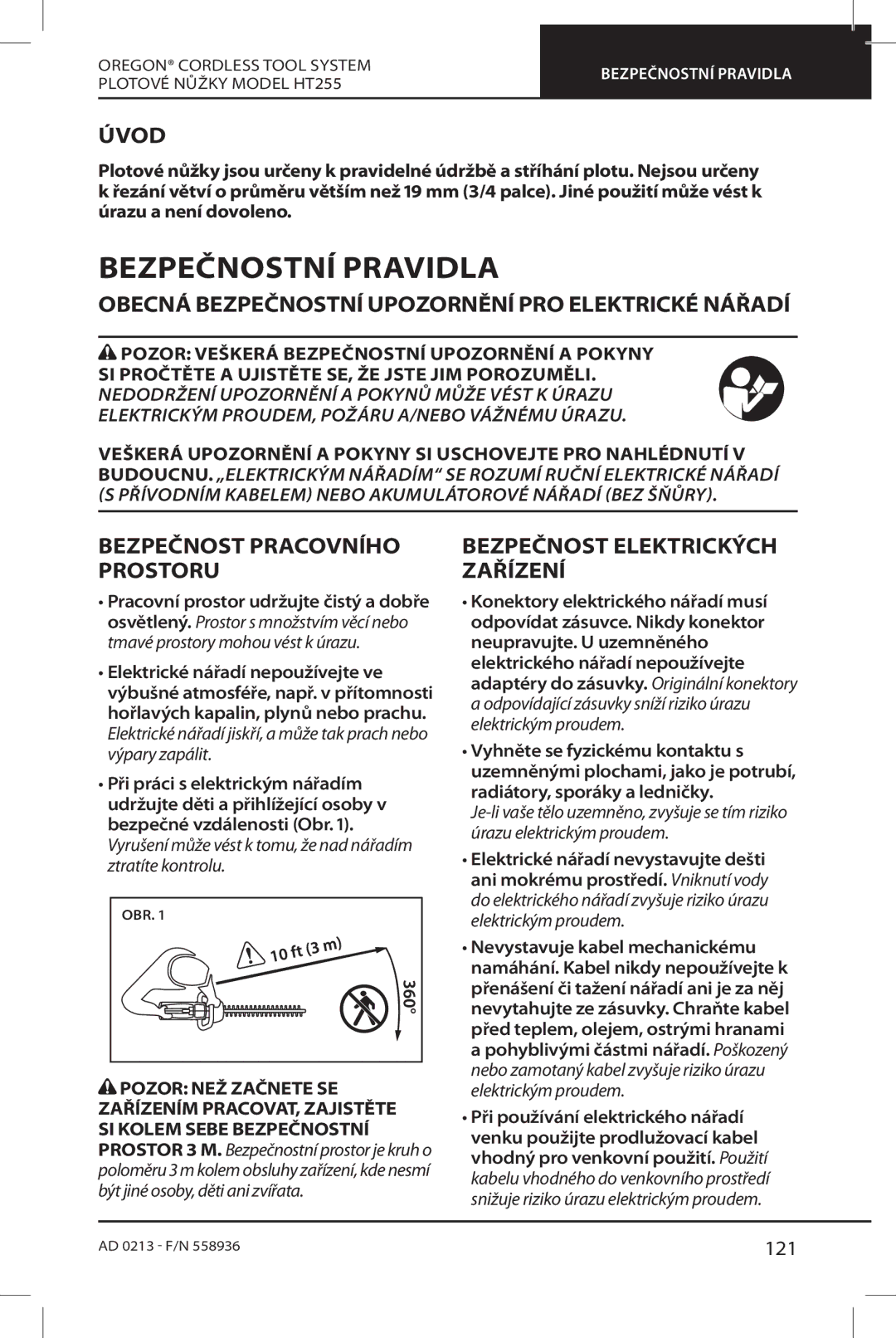 Oregon HT255 instruction manual Bezpečnostní Pravidla, Úvod, Obecná Bezpečnostní Upozornění PRO Elektrické Nářadí 