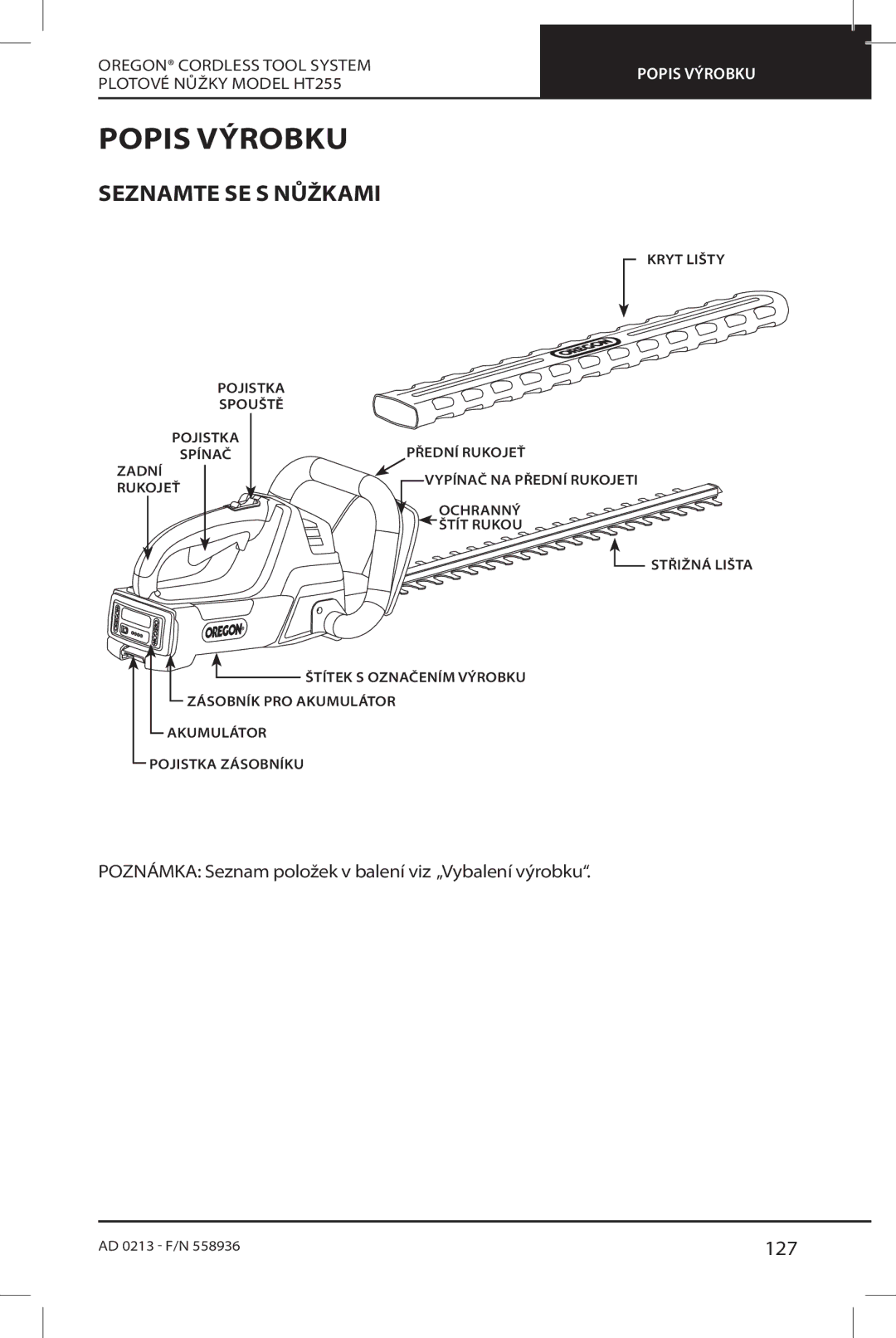 Oregon HT255 instruction manual Popis Výrobku, Seznamte SE S Nůžkami, 127 