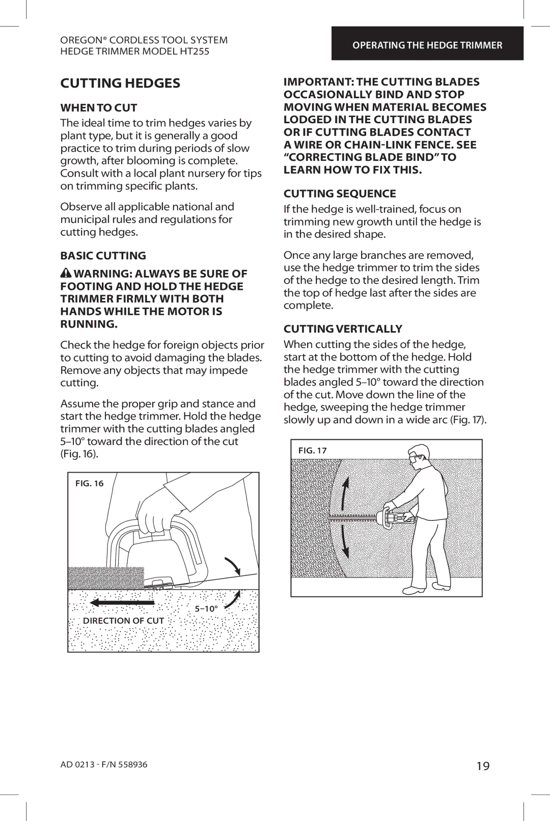 Oregon HT255 instruction manual Cutting Hedges, When to CUT, Basic Cutting, Cutting Vertically 