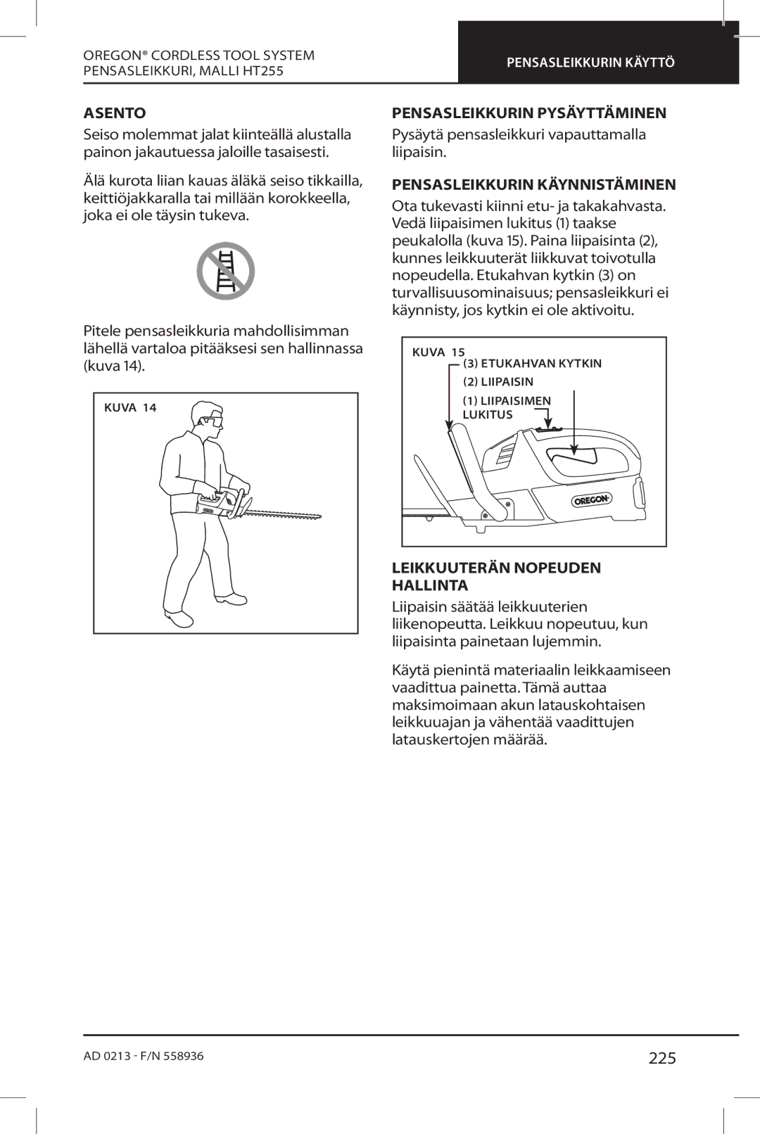 Oregon HT255 instruction manual 225 