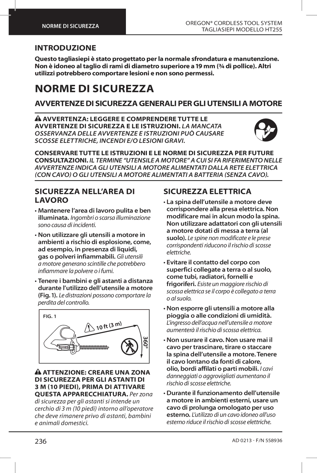 Oregon HT255 Norme DI Sicurezza, Introduzione, Avvertenze DI Sicurezza Generali PER GLI Utensili a Motore 