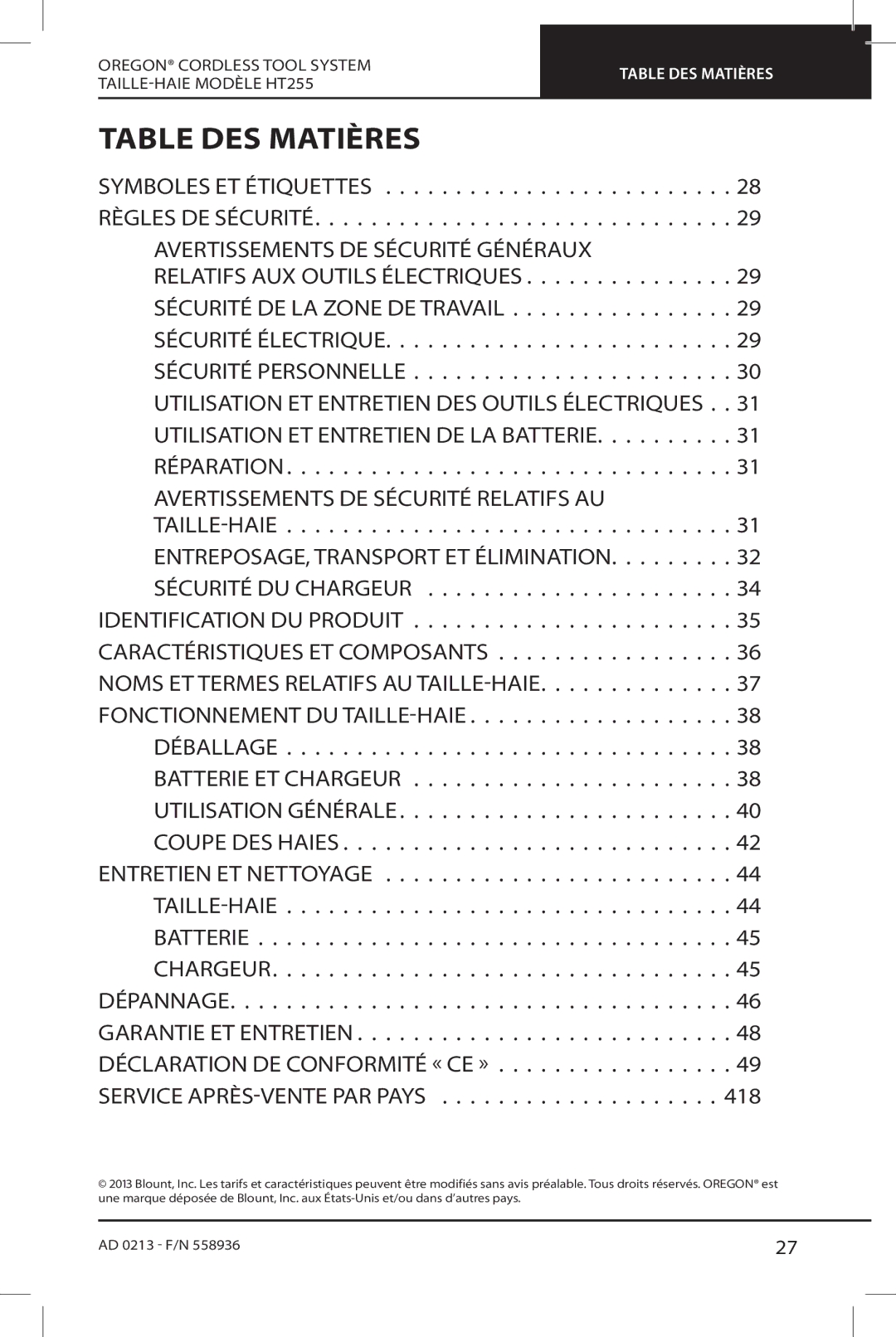 Oregon HT255 instruction manual Table DES Matières 