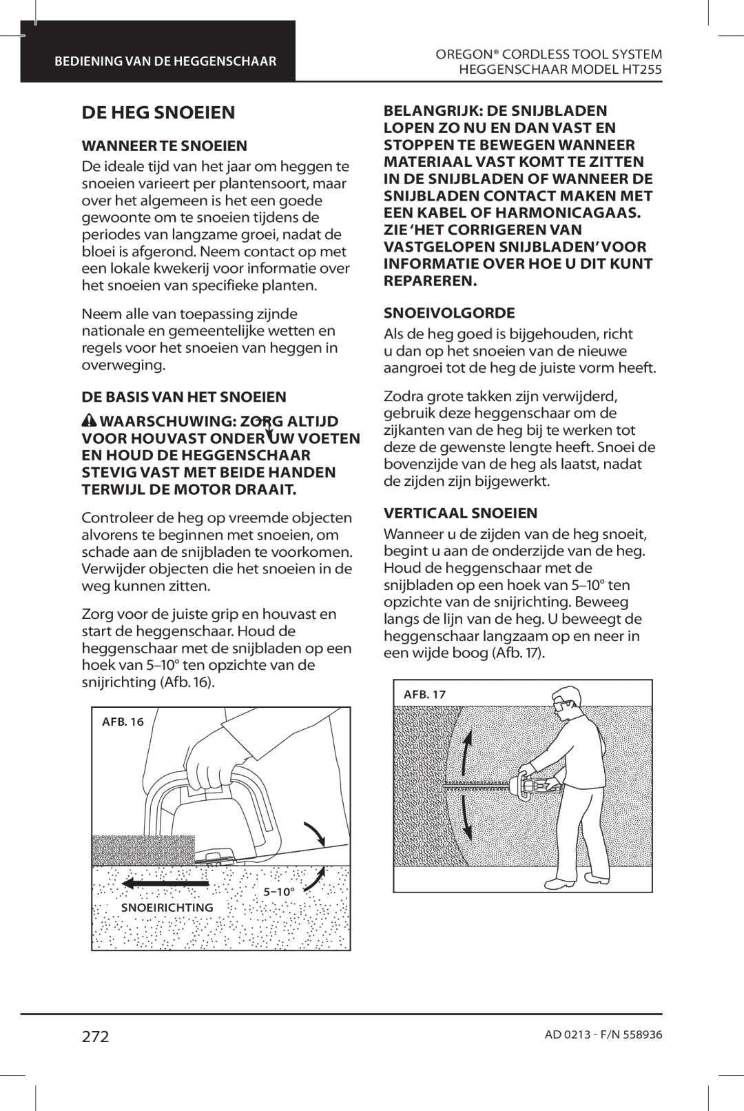 Oregon HT255 instruction manual DE HEG Snoeien, 272, Wanneer TE Snoeien, Verticaal Snoeien 