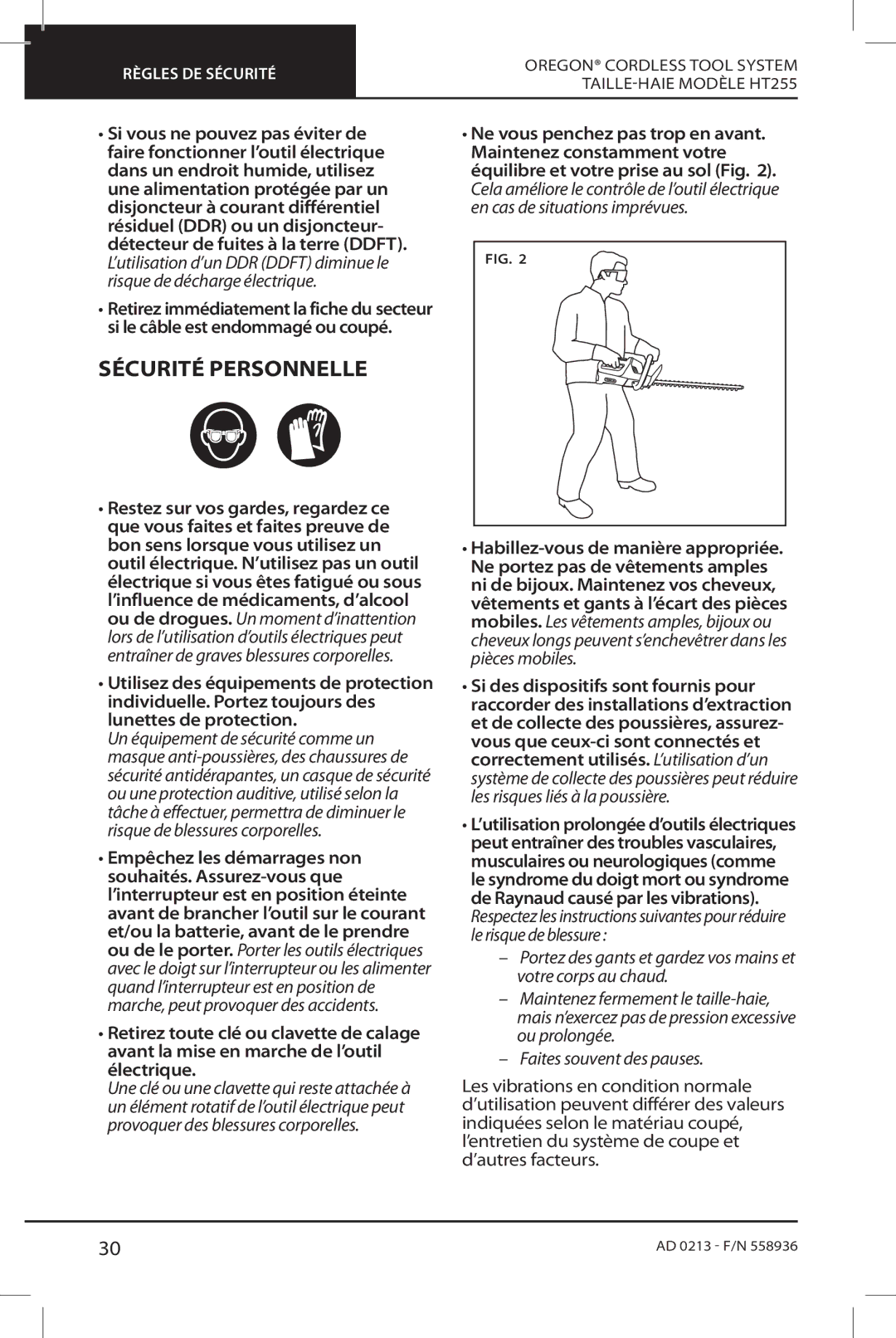 Oregon HT255 instruction manual Sécurité Personnelle 