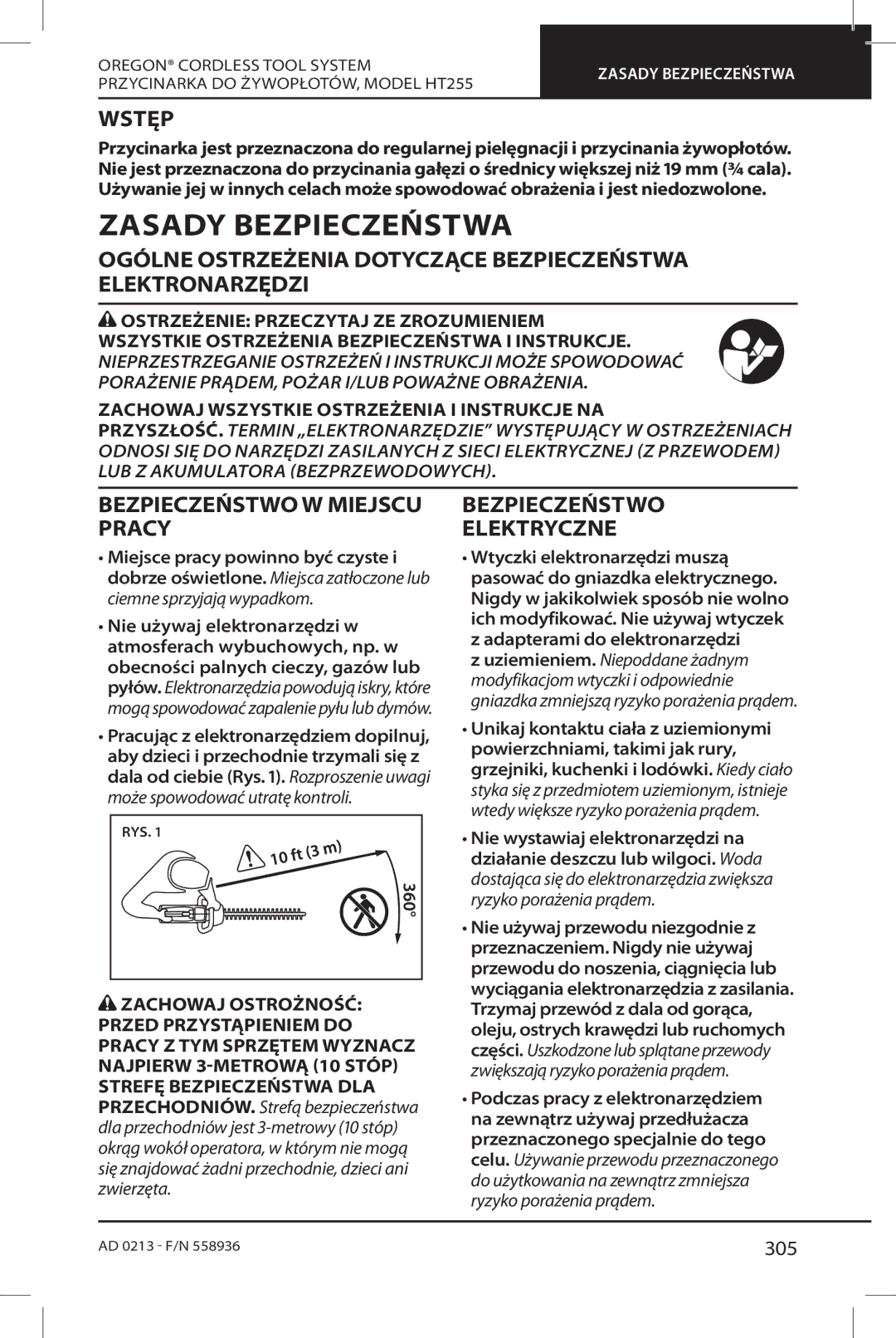 Oregon HT255 instruction manual Zasady Bezpieczeństwa, Wstęp, Ogólne Ostrzeżenia Dotyczące Bezpieczeństwa Elektronarzędzi 