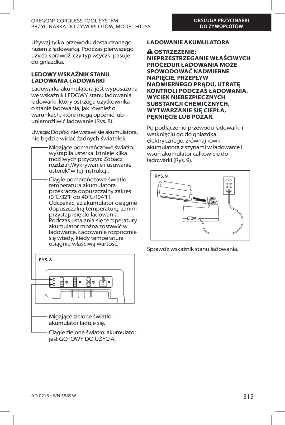 Oregon HT255 instruction manual 315 