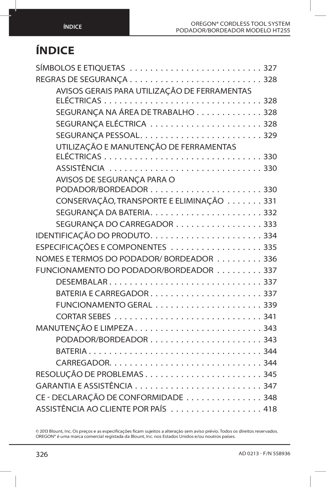 Oregon HT255 instruction manual Assistência AO Cliente POR País, 326 