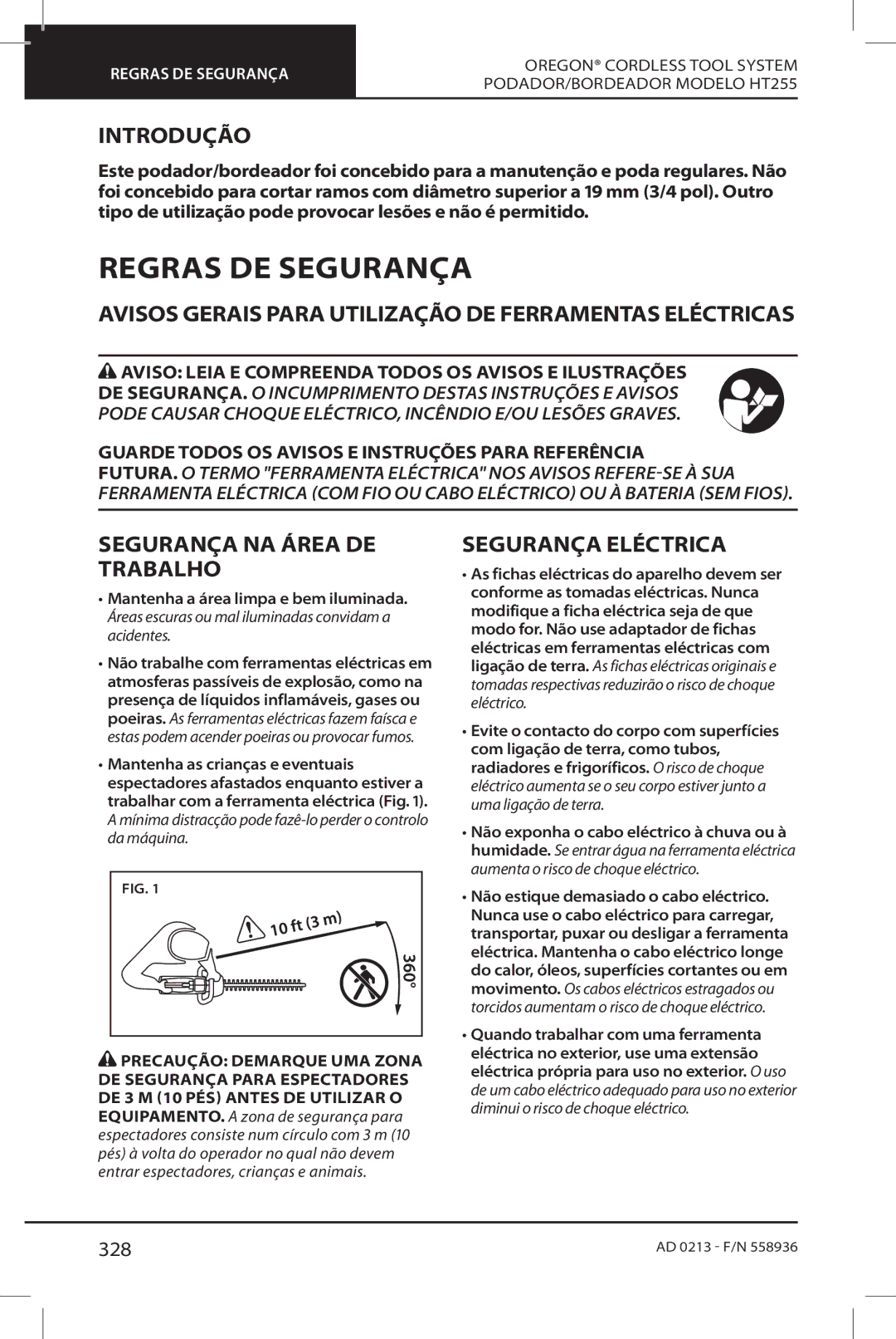 Oregon HT255 Regras DE Segurança, Introdução, Avisos Gerais Para Utilização DE Ferramentas Eléctricas, Segurança Eléctrica 