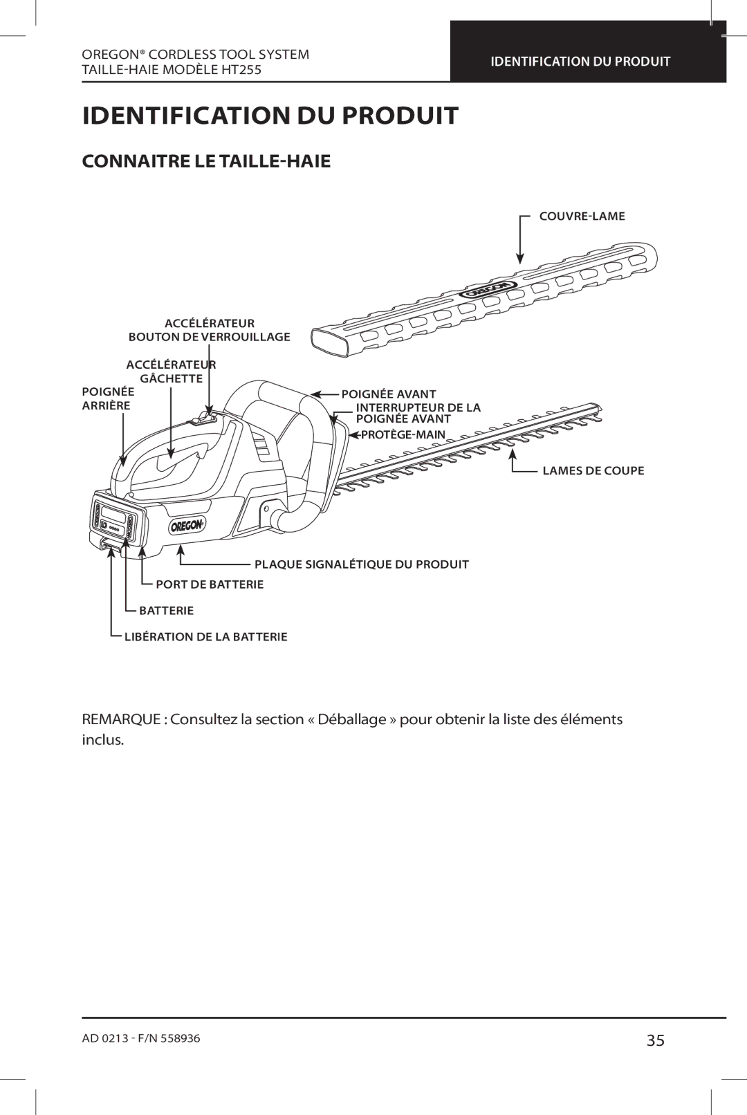 Oregon HT255 instruction manual Identification DU Produit, Connaitre LE TAILLE-HAIE 