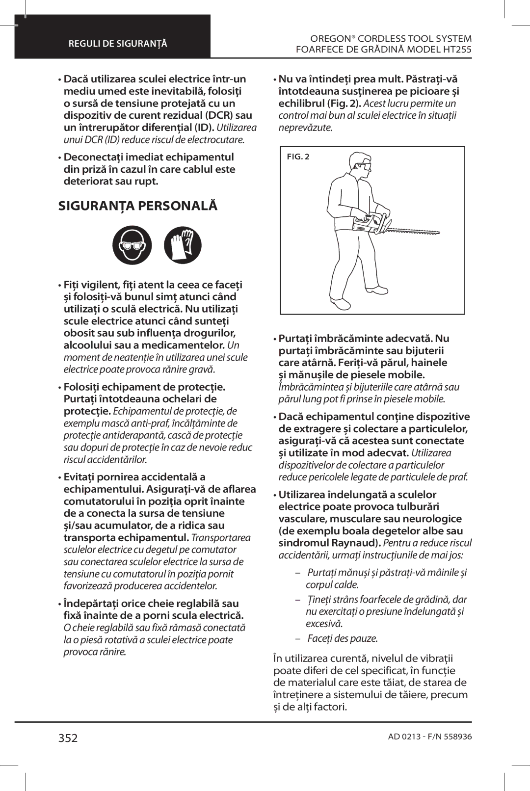 Oregon HT255 instruction manual Siguranța Personală, 352 