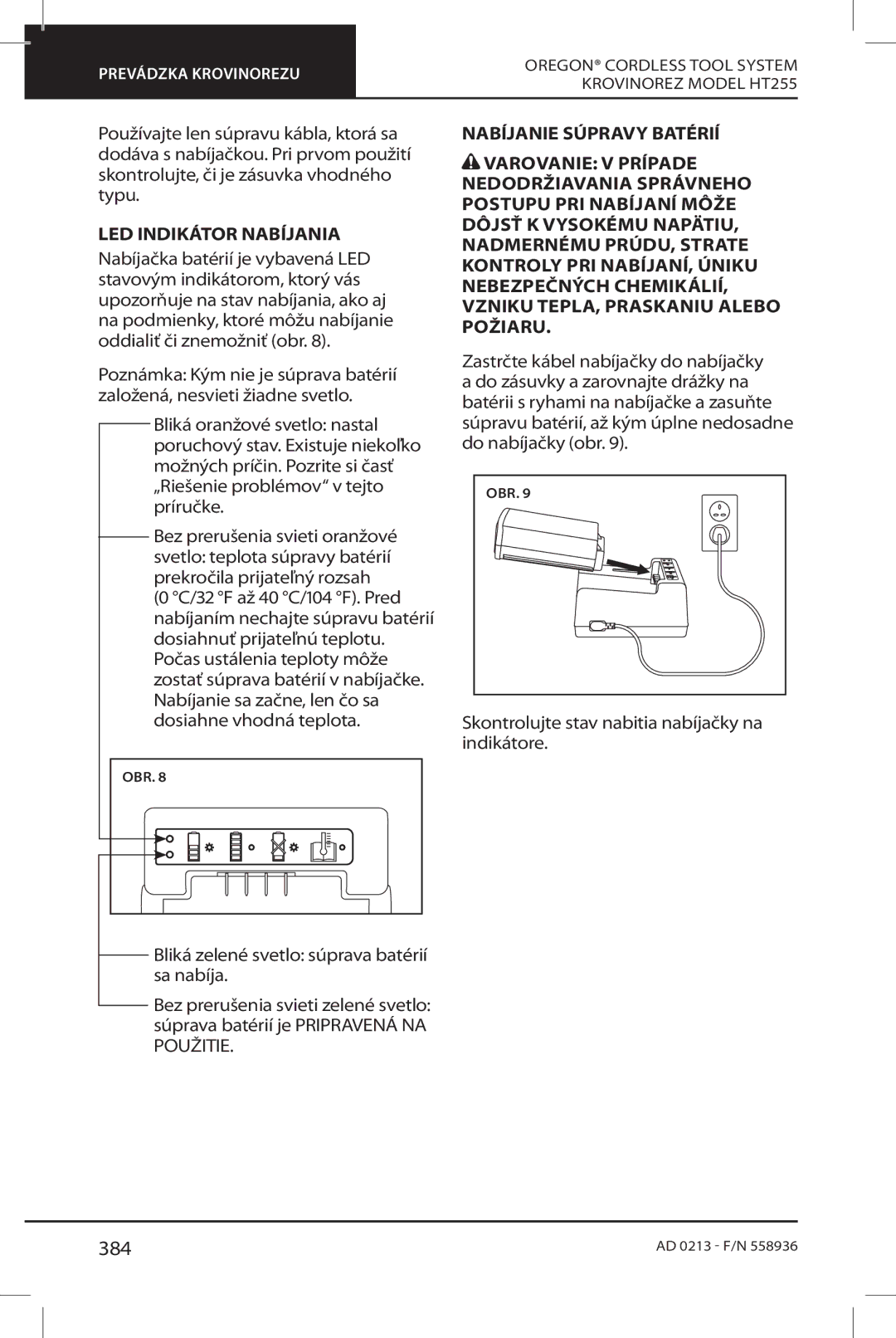 Oregon HT255 instruction manual 384, LED Indikátor Nabíjania 