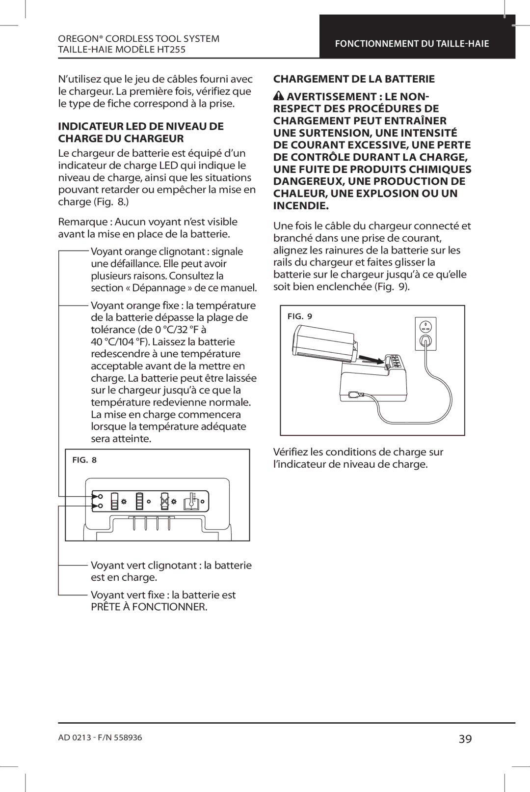 Oregon HT255 instruction manual Indicateur LED DE Niveau DE Charge DU Chargeur 