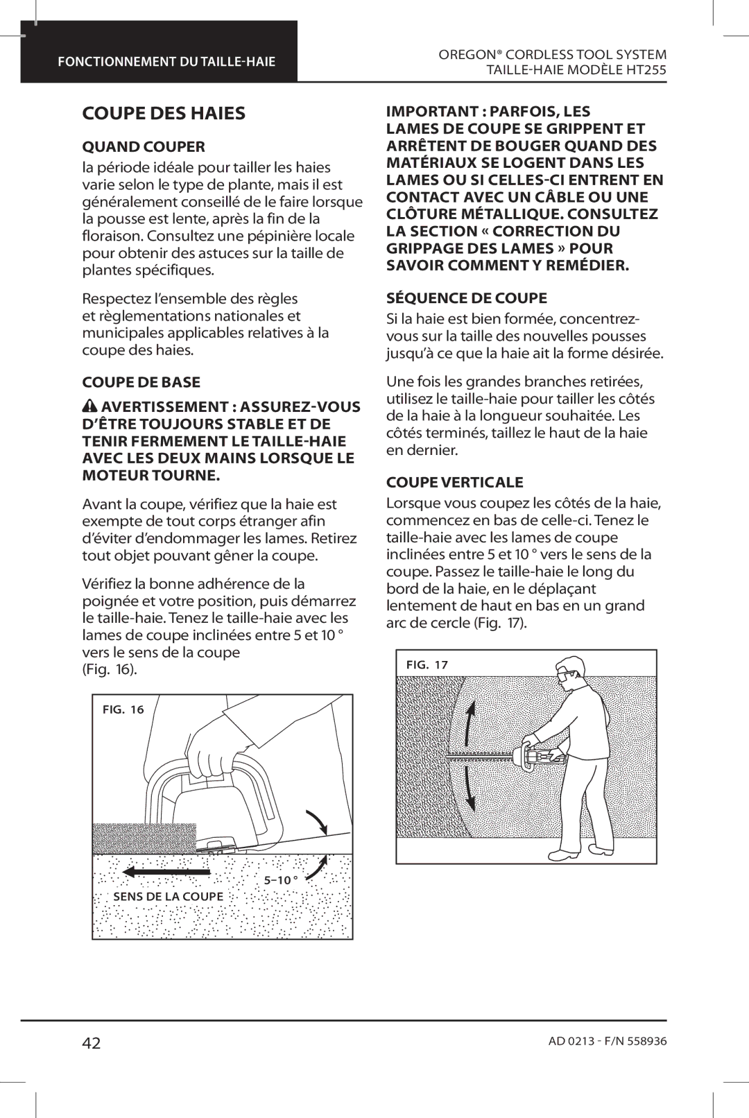 Oregon HT255 instruction manual Coupe DES Haies, Quand Couper, Coupe Verticale 