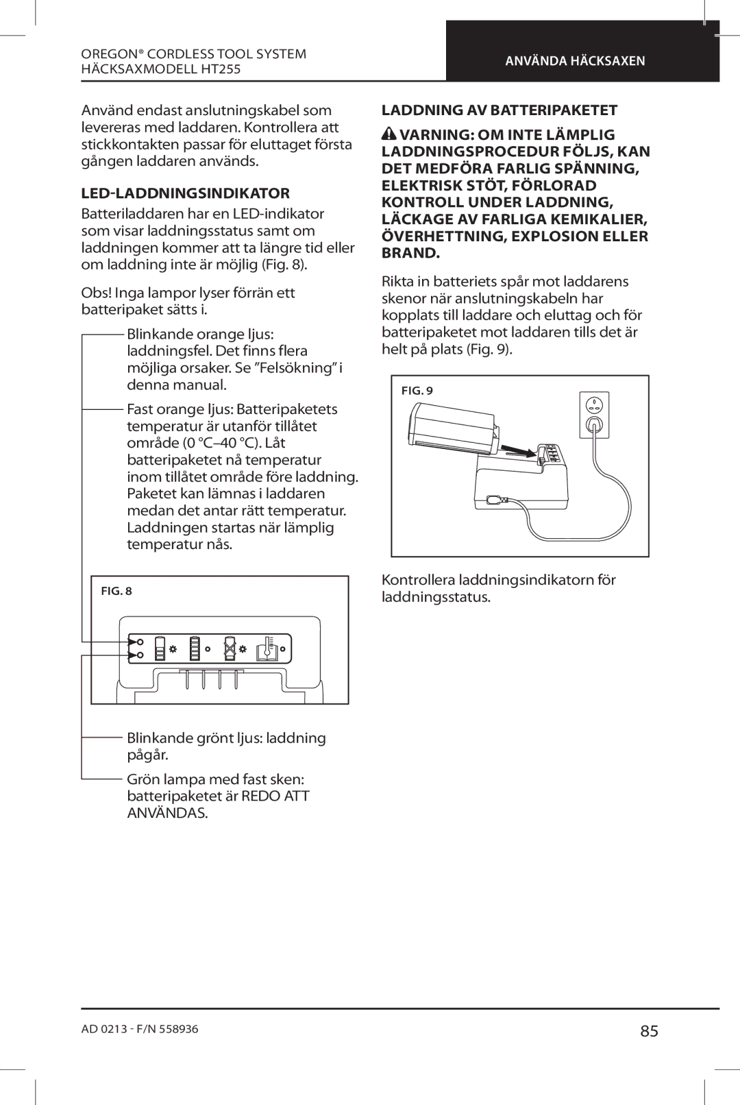 Oregon HT255 instruction manual Led-Laddningsindikator 