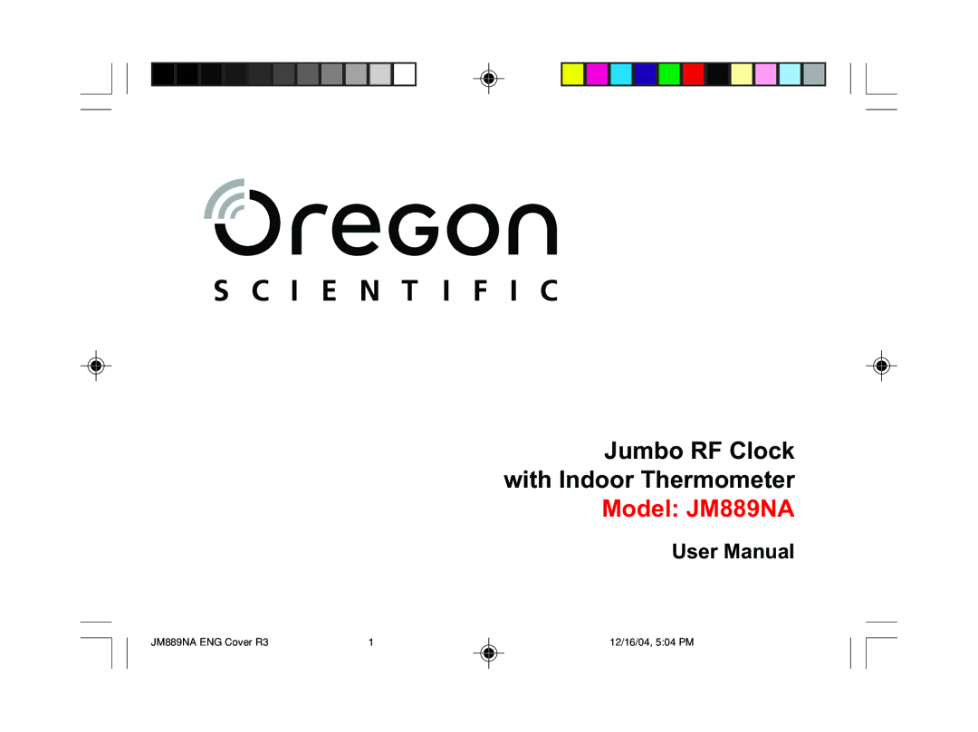 Oregon user manual Jumbo RF Clock with Indoor Thermometer Model JM889NA 