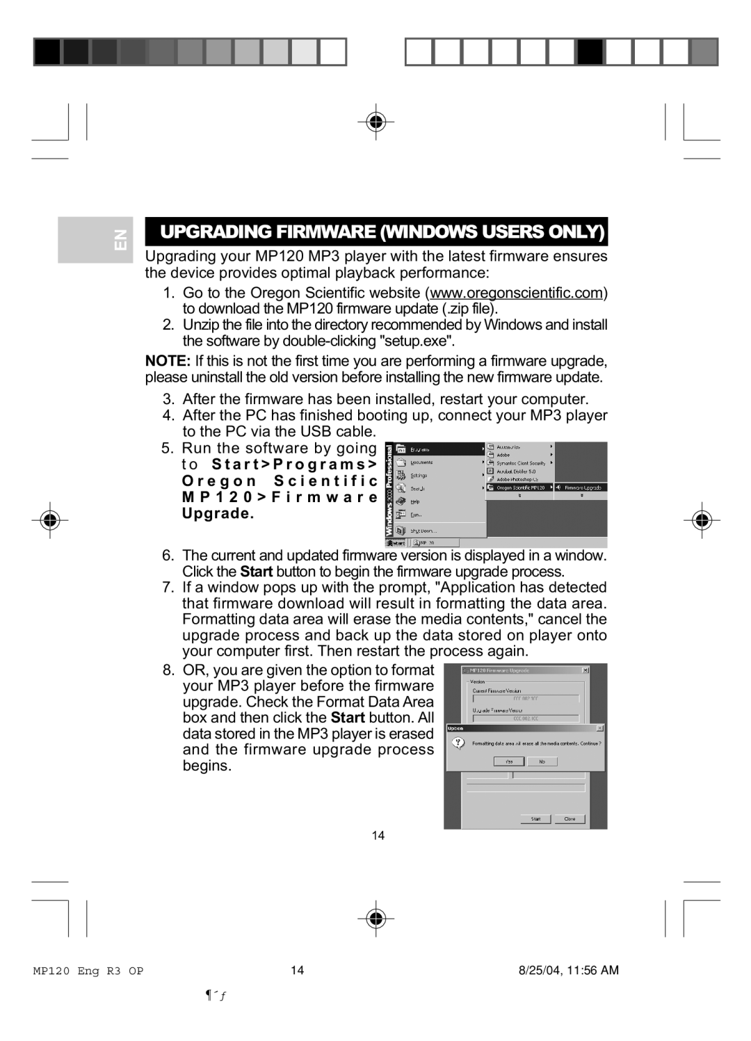 Oregon MP 120 user manual Upgrading Firmware Windows Users only 