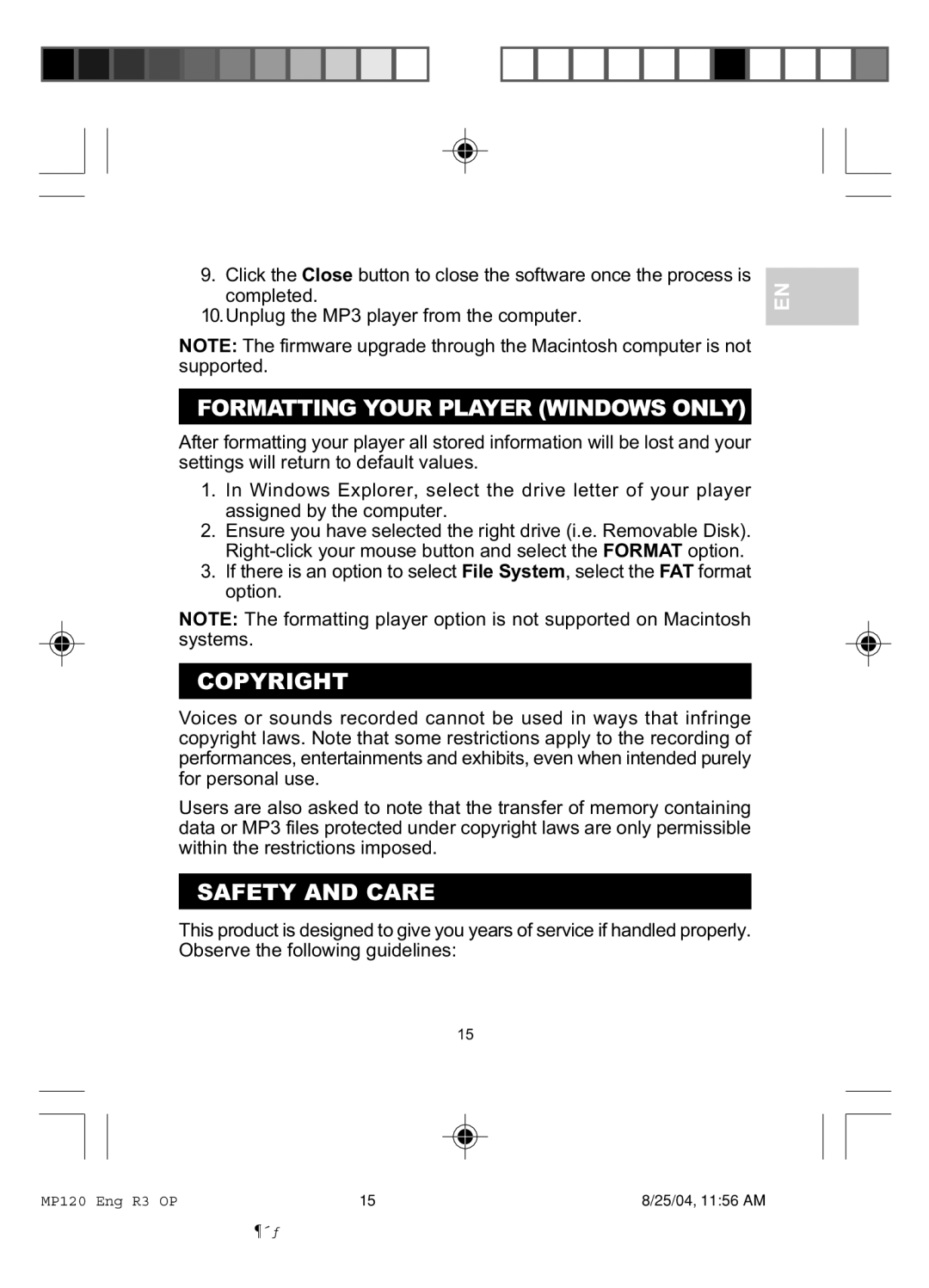 Oregon MP 120 user manual Copyright, Safety and Care 