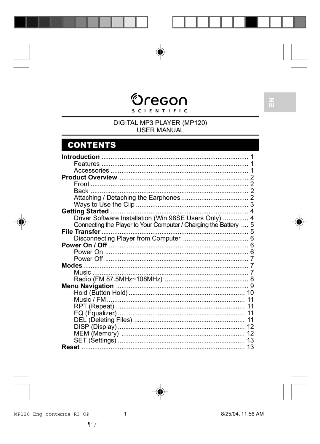 Oregon MP 120 user manual Contents 