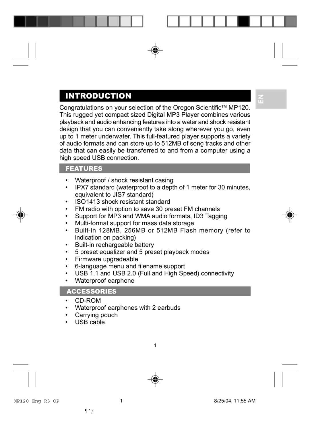 Oregon MP 120 user manual Introduction, Features, Accessories 