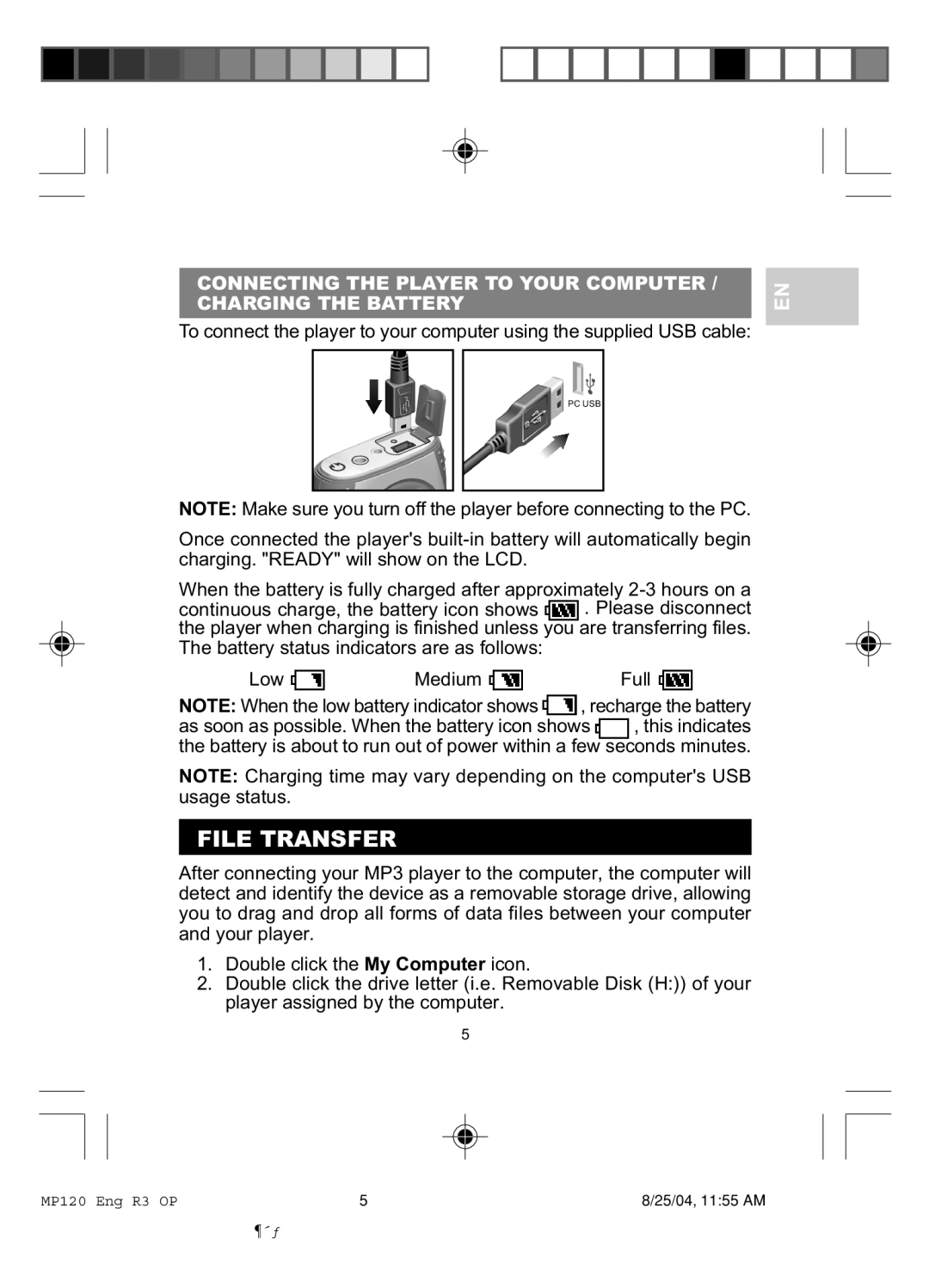 Oregon MP 120 user manual File Transfer 