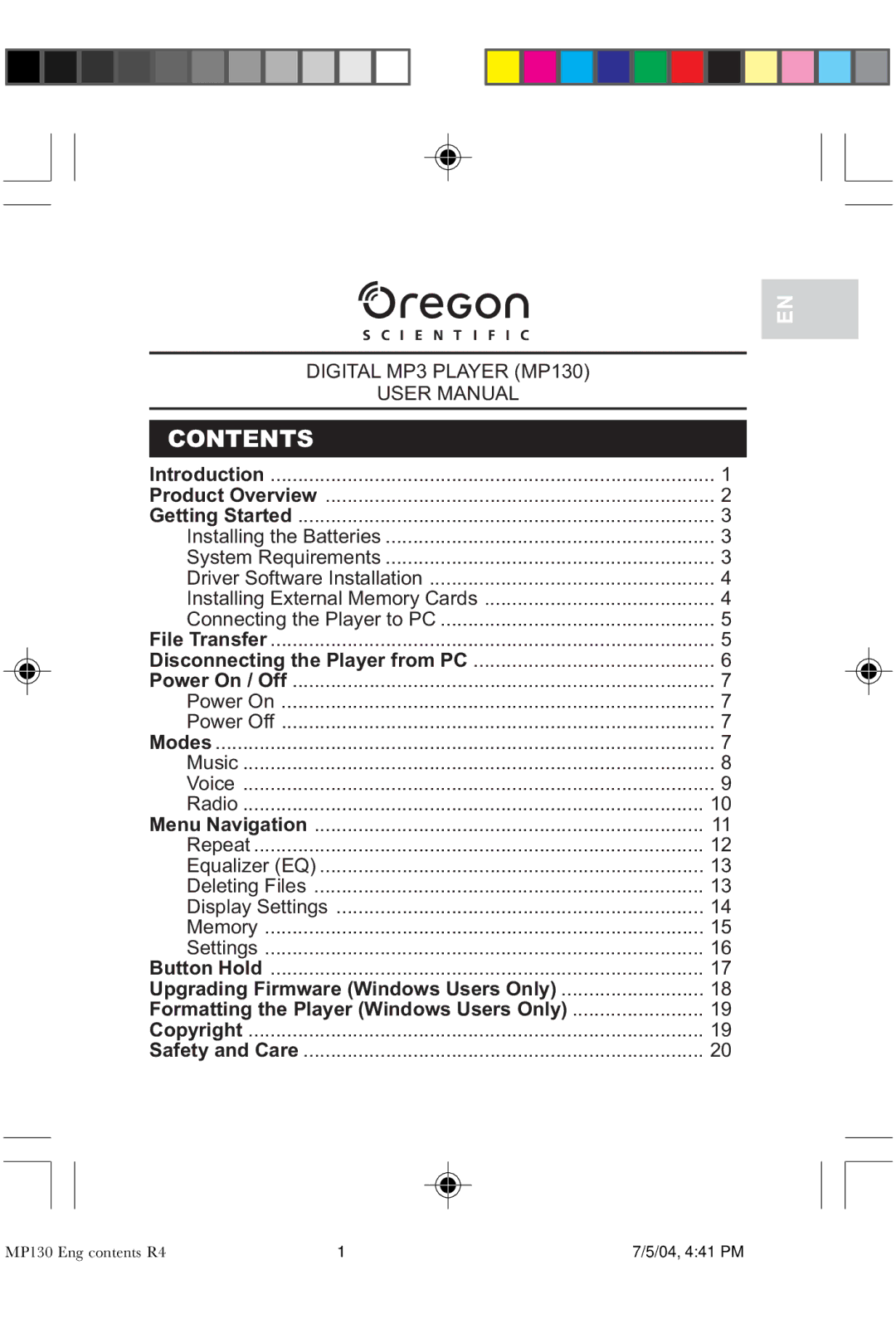 Oregon MP 130 user manual Contents 