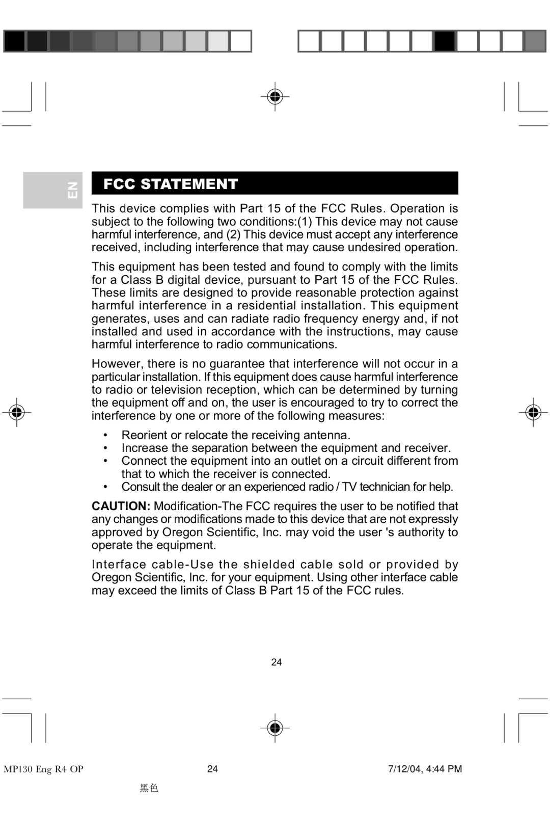 Oregon MP 130 user manual FCC Statement 