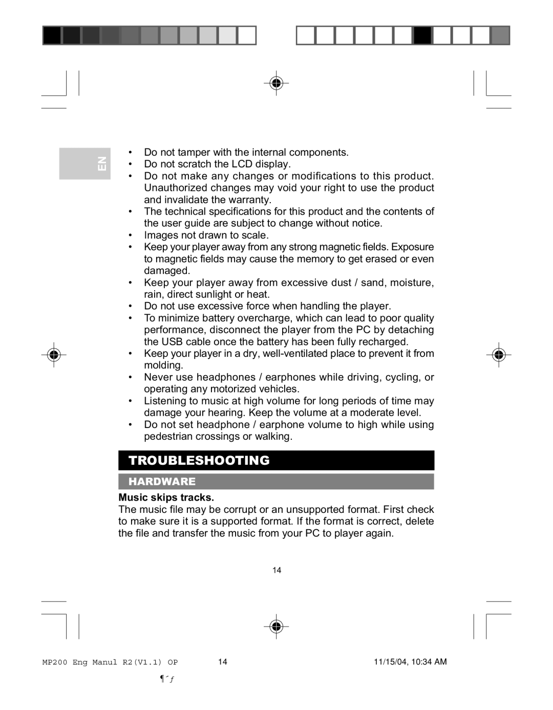 Oregon MP200 user manual Troubleshooting, Hardware 