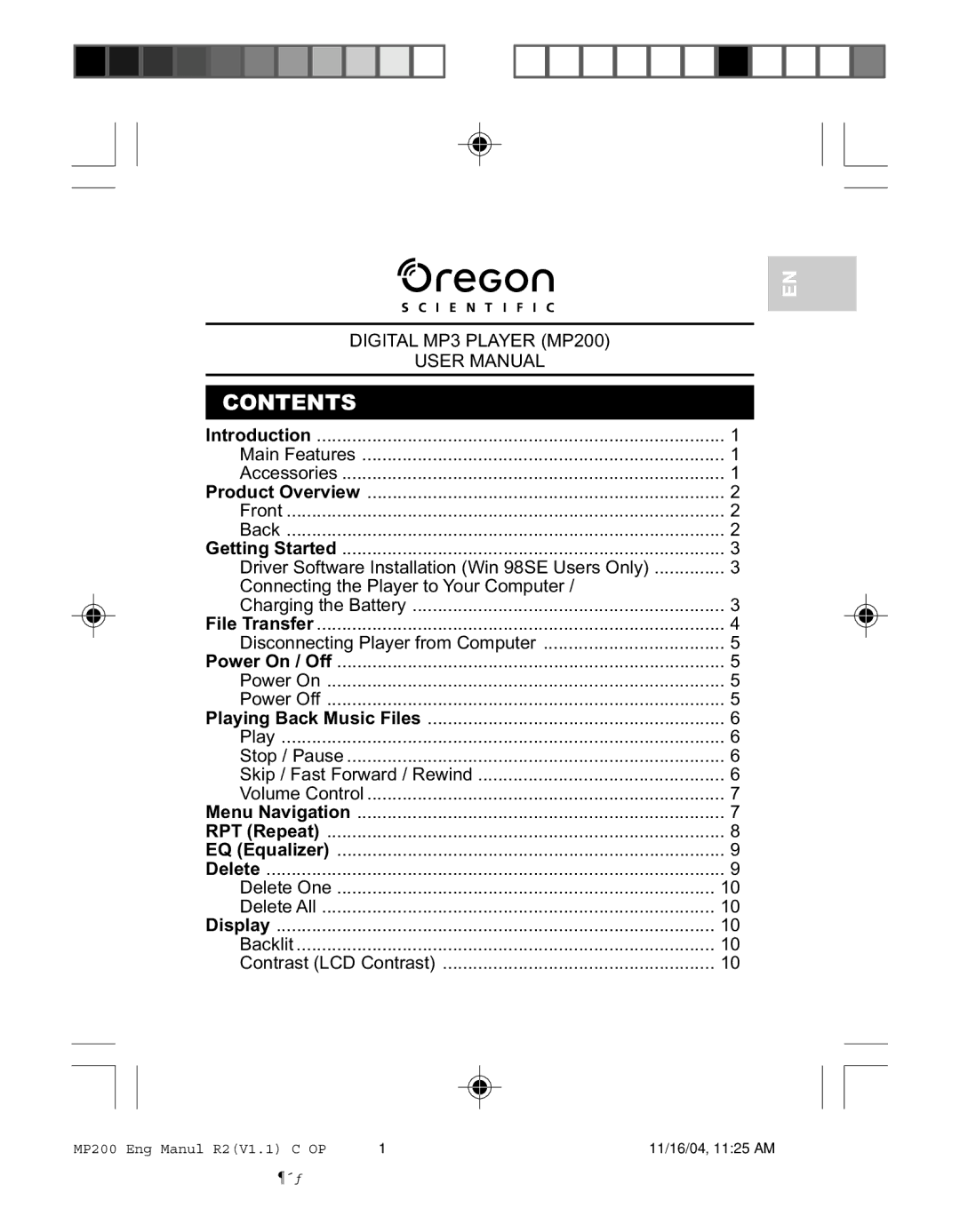 Oregon MP200 user manual Contents 